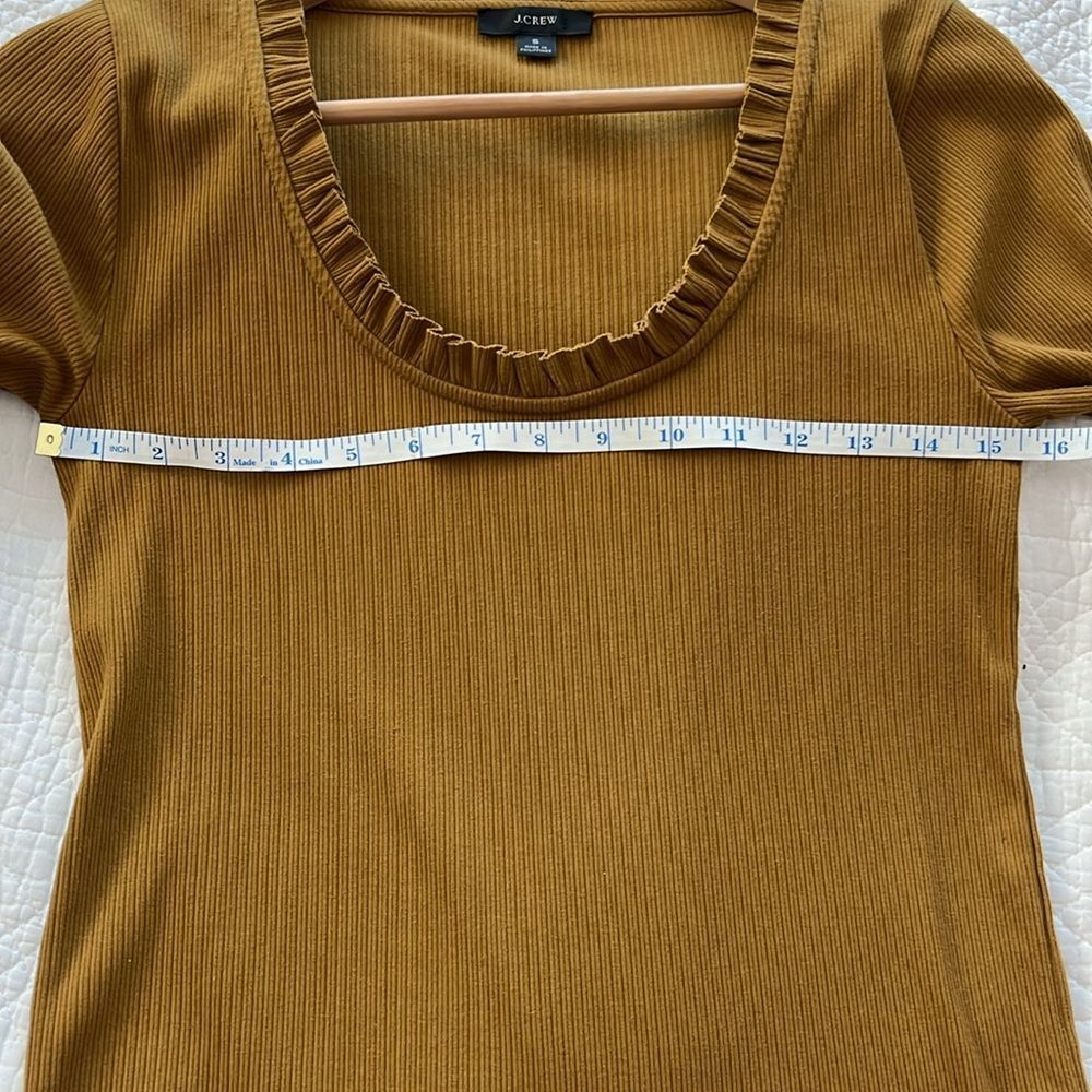 J Crew Ribbed Ruffle Neck Long Sleeve Shirt Bronzed Surplus Brown Women's Small - Picture 7 of 10